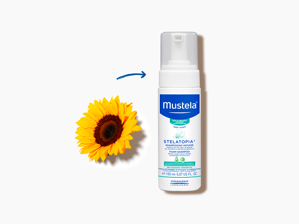 Mustela Stelatopia Foam shampoo for babies with atopic-prone skin